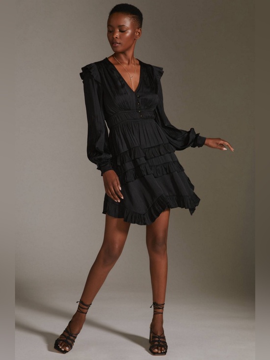 Anthropologie Dresses & Skirts - Anthropologie Black Satin Tiered Dress